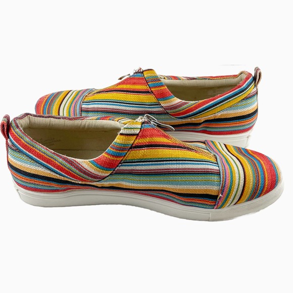 Volatile Multicolor Striped Slip-on Zip Up Canvas Sneakers - Picture 4 of 9